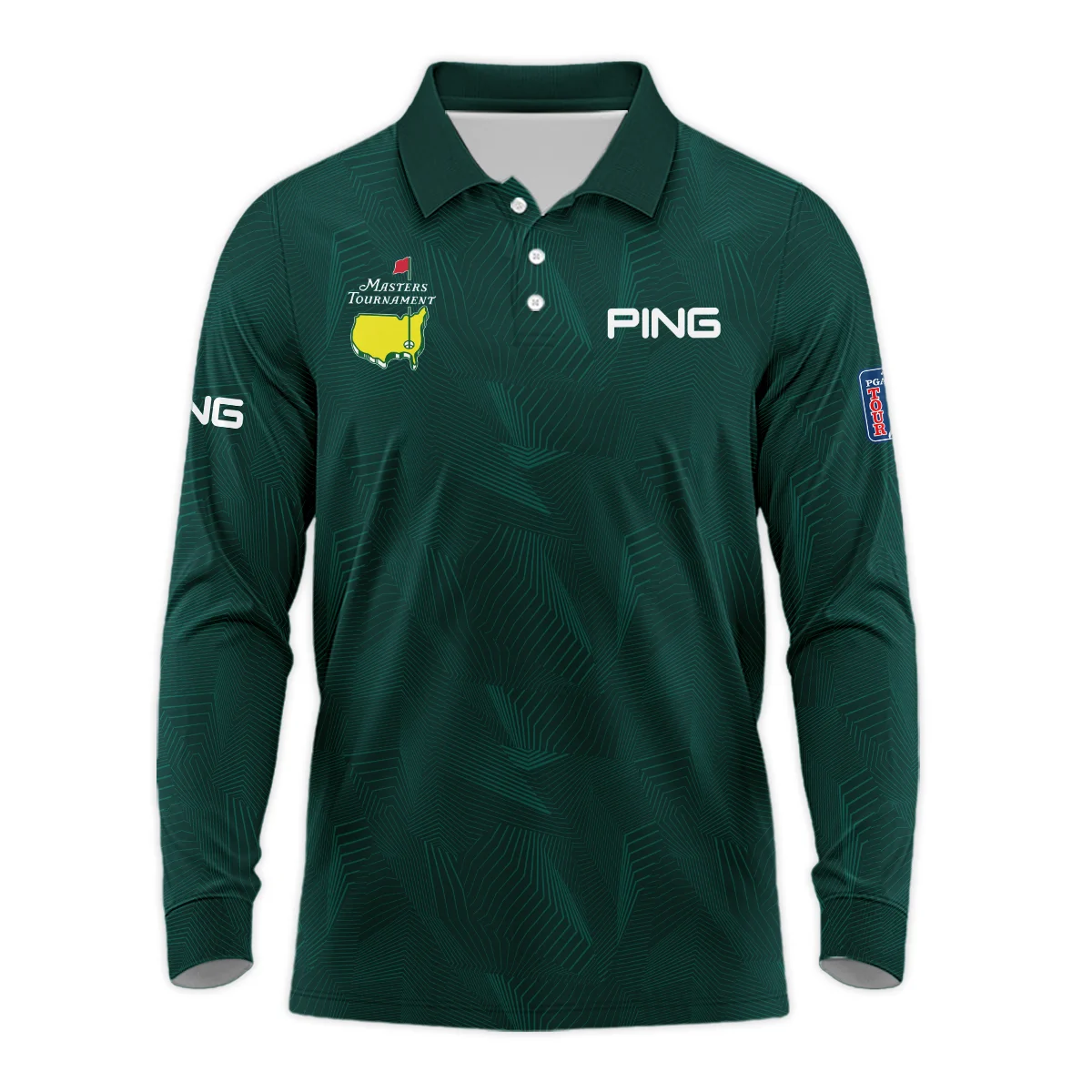 Abstract Pattern Lines Forest Green Masters Tournament Ping Long Polo Shirt Style Classic Long Polo Shirt For Men