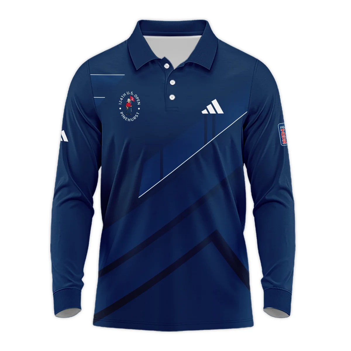 Adidas 124th U.S. Open Pinehurst Blue Gradient With White Straight Line Long Polo Shirt Style Classic Long Polo Shirt For Men