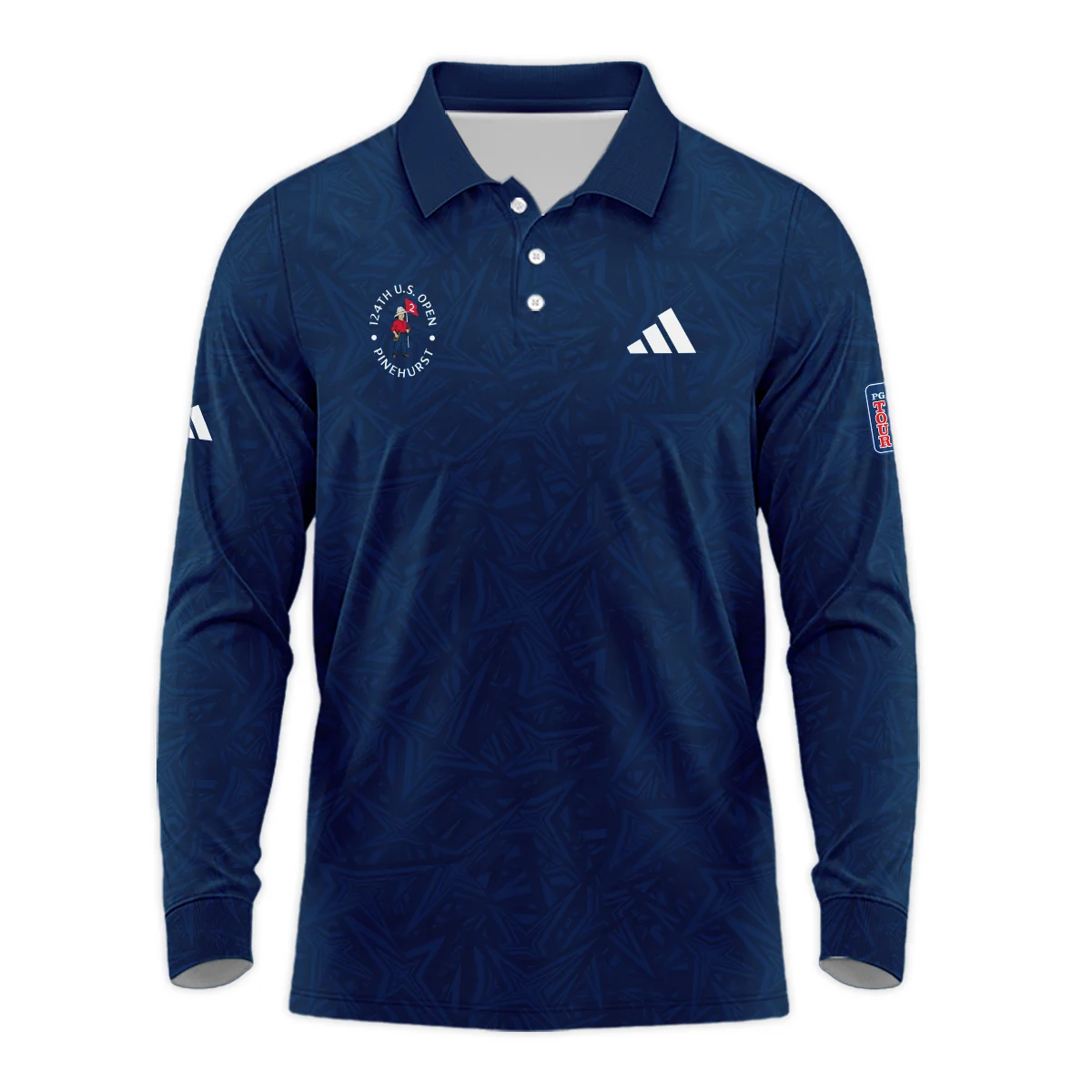 Adidas 124th U.S. Open Pinehurst Stars Gradient Pattern Dark Blue Vneck Long Polo Shirt Style Classic Long Polo Shirt For Men