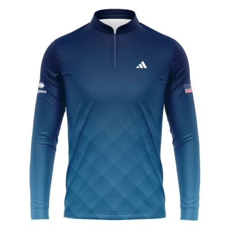 Adidas Blue Abstract Background US Open Tennis Champions Mandarin collar Quater-Zip Long Sleeve