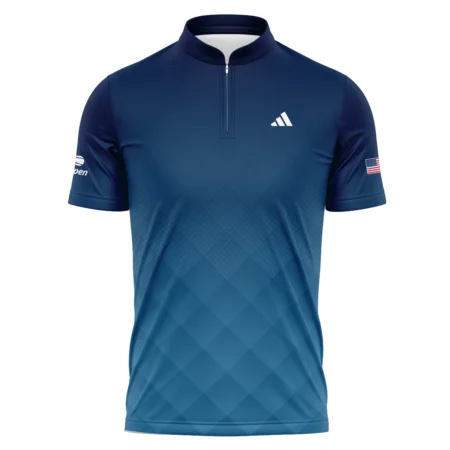 Adidas Blue Abstract Background US Open Tennis Champions Polo Shirt Mandarin Collar Polo Shirt