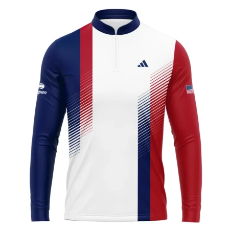 Adidas Blue Red Straight Line White US Open Tennis Champions Zipper Hoodie Shirt Style Classic Zipper Hoodie Shirt