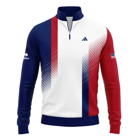Adidas Blue Red Straight Line White US Open Tennis Champions Zipper Hoodie Shirt Style Classic Zipper Hoodie Shirt
