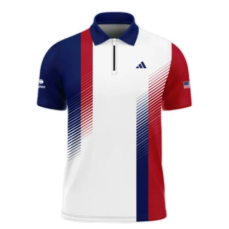 Adidas Blue Red Straight Line White US Open Tennis Champions Polo Shirt Mandarin Collar Polo Shirt