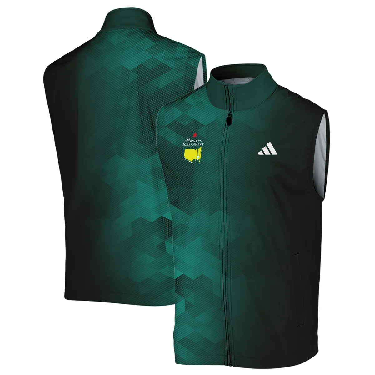 Adidas Golf Sport Dark Green Gradient Abstract Background Masters Tournament Zipper Polo Shirt Style Classic Zipper Polo Shirt For Men