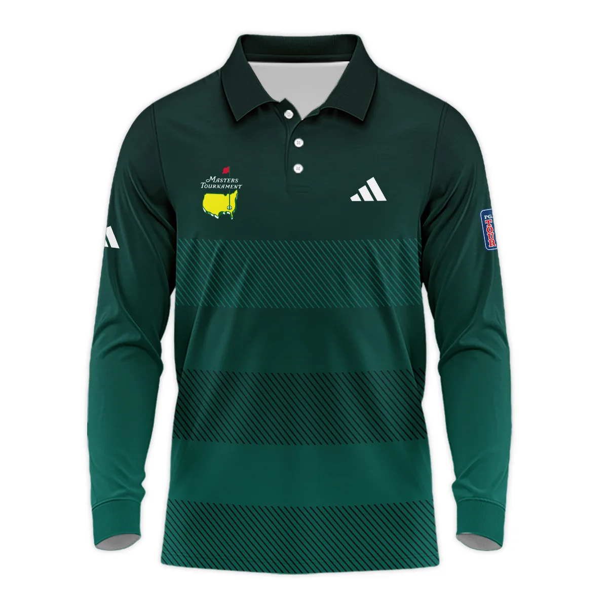 Adidas Masters Tournament Dark Green Gradient Stripes Pattern Golf Sport Style Classic, Short Sleeve Polo Shirts Quarter-Zip Casual Slim Fit Mock Neck Basic