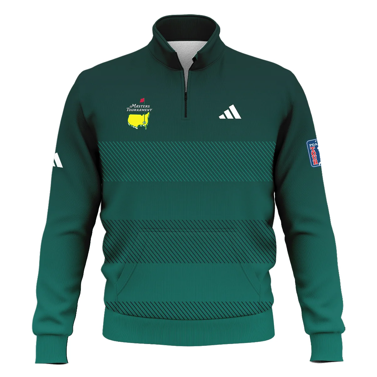 Adidas Masters Tournament Dark Green Gradient Stripes Pattern Golf Sport Style Classic, Short Sleeve Polo Shirts Quarter-Zip Casual Slim Fit Mock Neck Basic