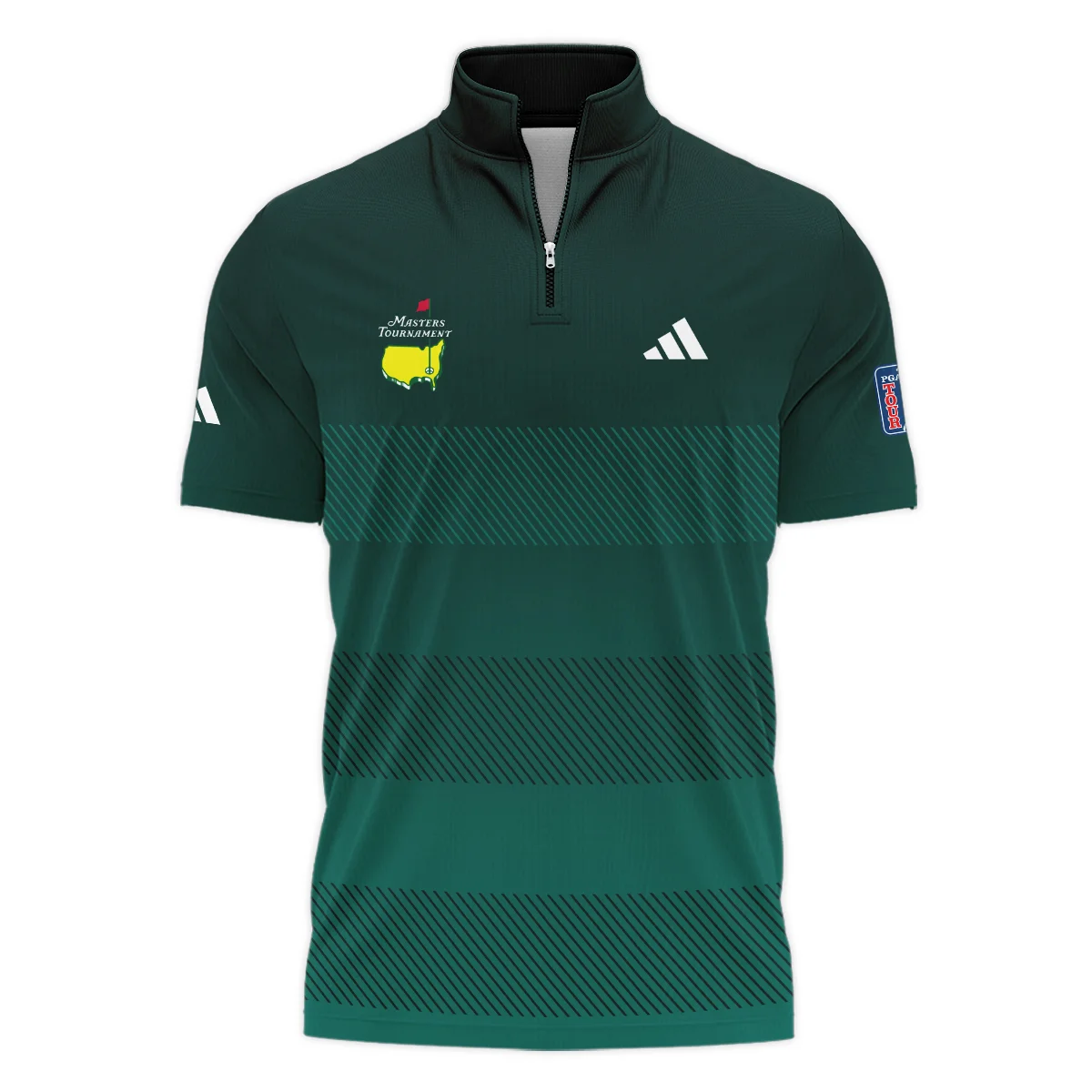 Adidas Masters Tournament Dark Green Gradient Stripes Pattern Golf Sport Vneck Long Polo Shirt Style Classic Long Polo Shirt For Men