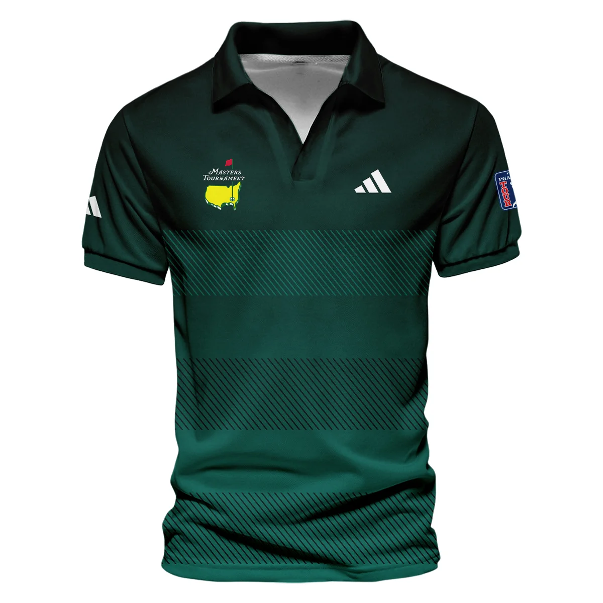 Adidas Masters Tournament Dark Green Gradient Stripes Pattern Golf Sport Vneck Polo Shirt Style Classic Polo Shirt For Men