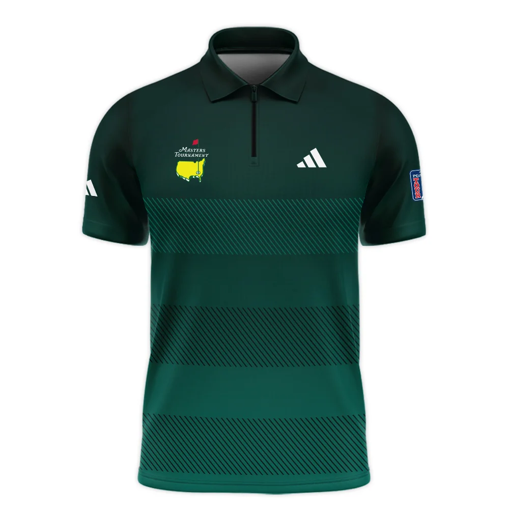 Adidas Masters Tournament Dark Green Gradient Stripes Pattern Golf Sport Long Polo Shirt Style Classic Long Polo Shirt For Men