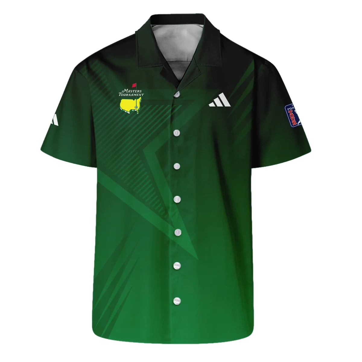 Adidas Masters Tournament Polo Shirt Dark Green Gradient Star Pattern Golf Sports Style Classic, Short Sleeve Polo Shirts Quarter-Zip Casual Slim Fit Mock Neck Basic