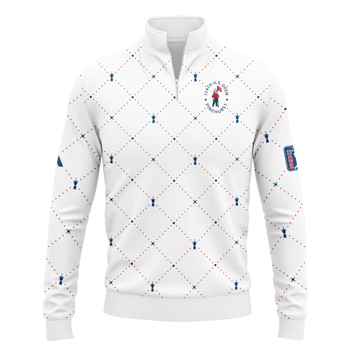 Argyle Pattern With Cup 124th U.S. Open Pinehurst Adidas Style Classic, Short Sleeve Polo Shirts Quarter-Zip Casual Slim Fit Mock Neck Basic