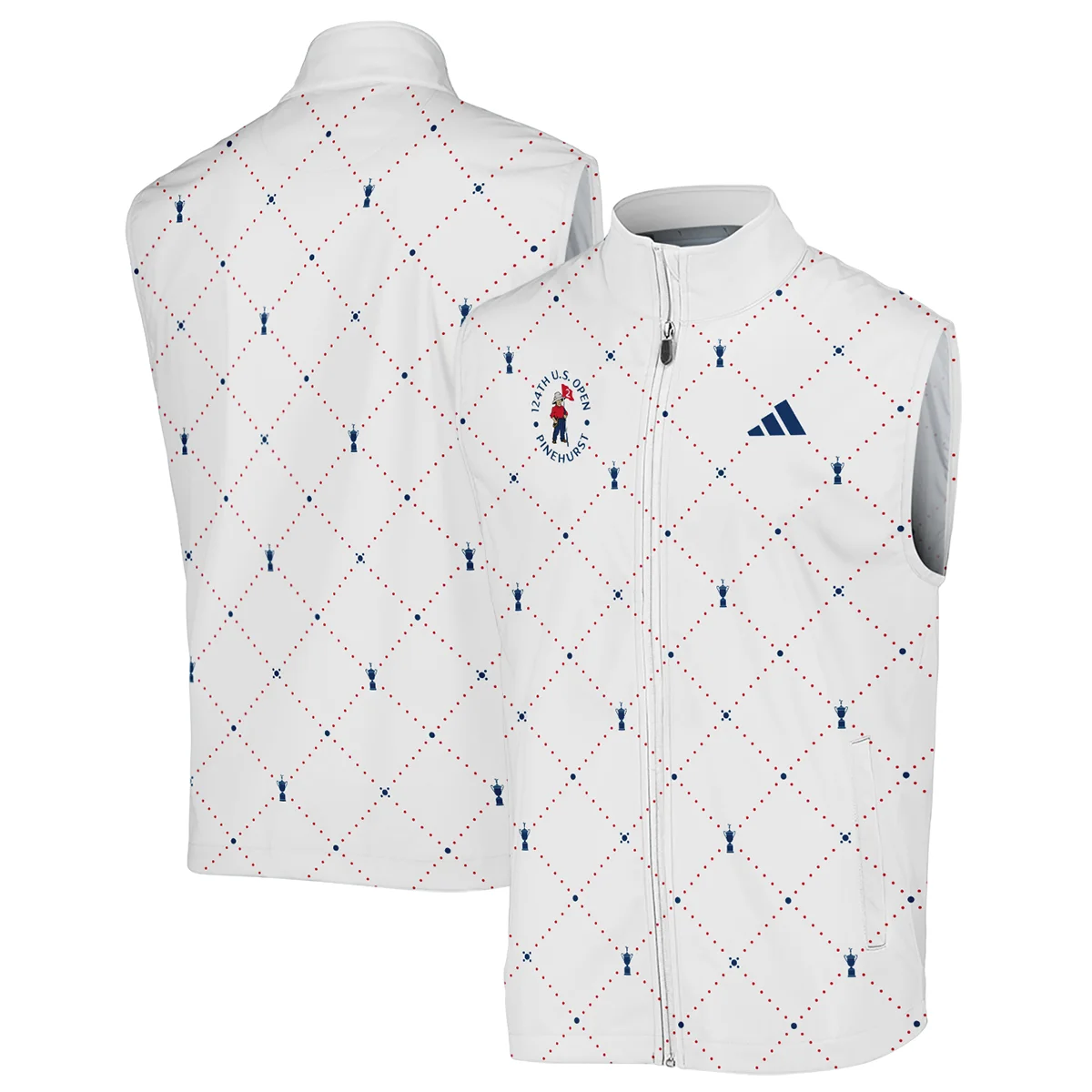 Argyle Pattern With Cup 124th U.S. Open Pinehurst Adidas Long Polo Shirt Style Classic Long Polo Shirt For Men