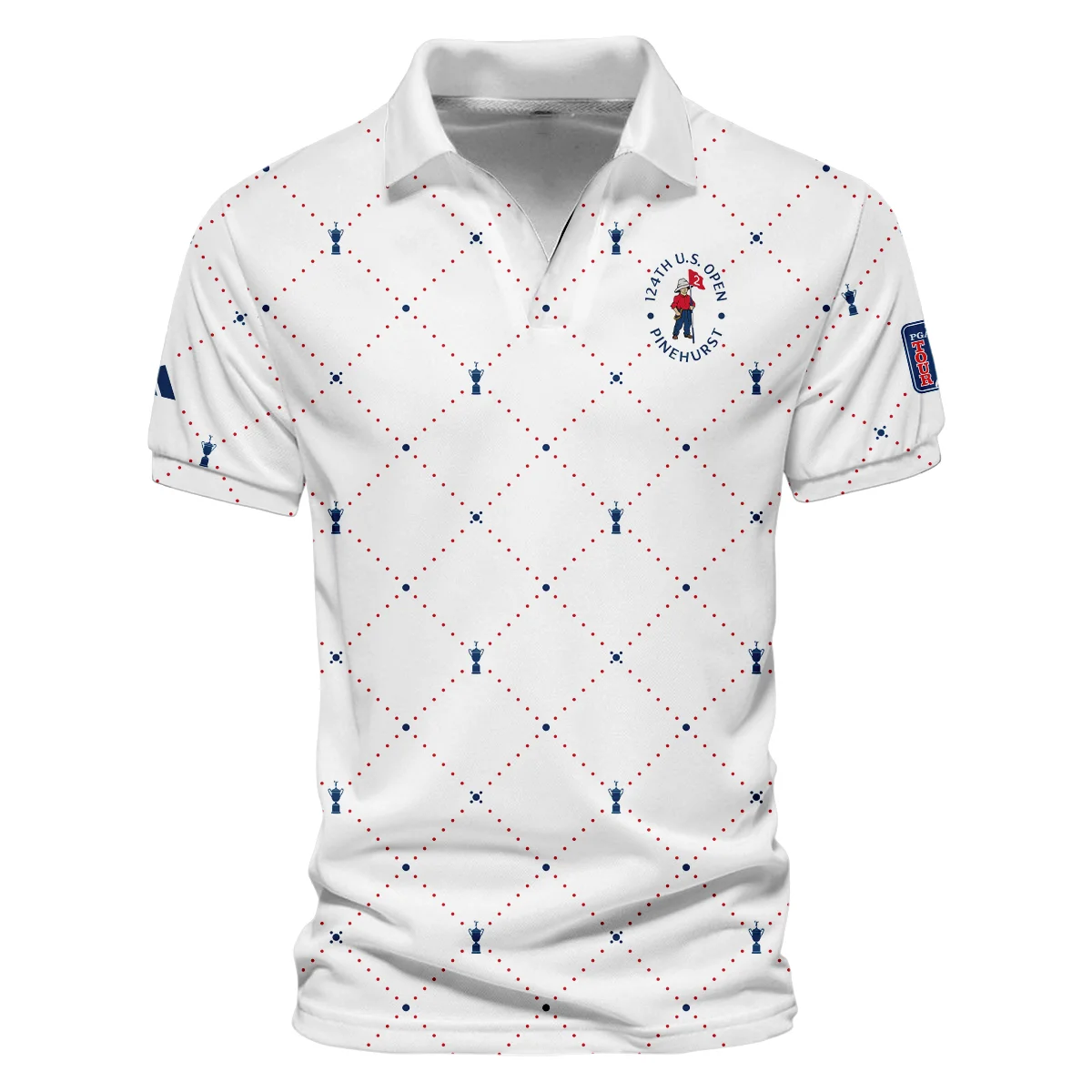 Argyle Pattern With Cup 124th U.S. Open Pinehurst Adidas Long Polo Shirt Style Classic Long Polo Shirt For Men
