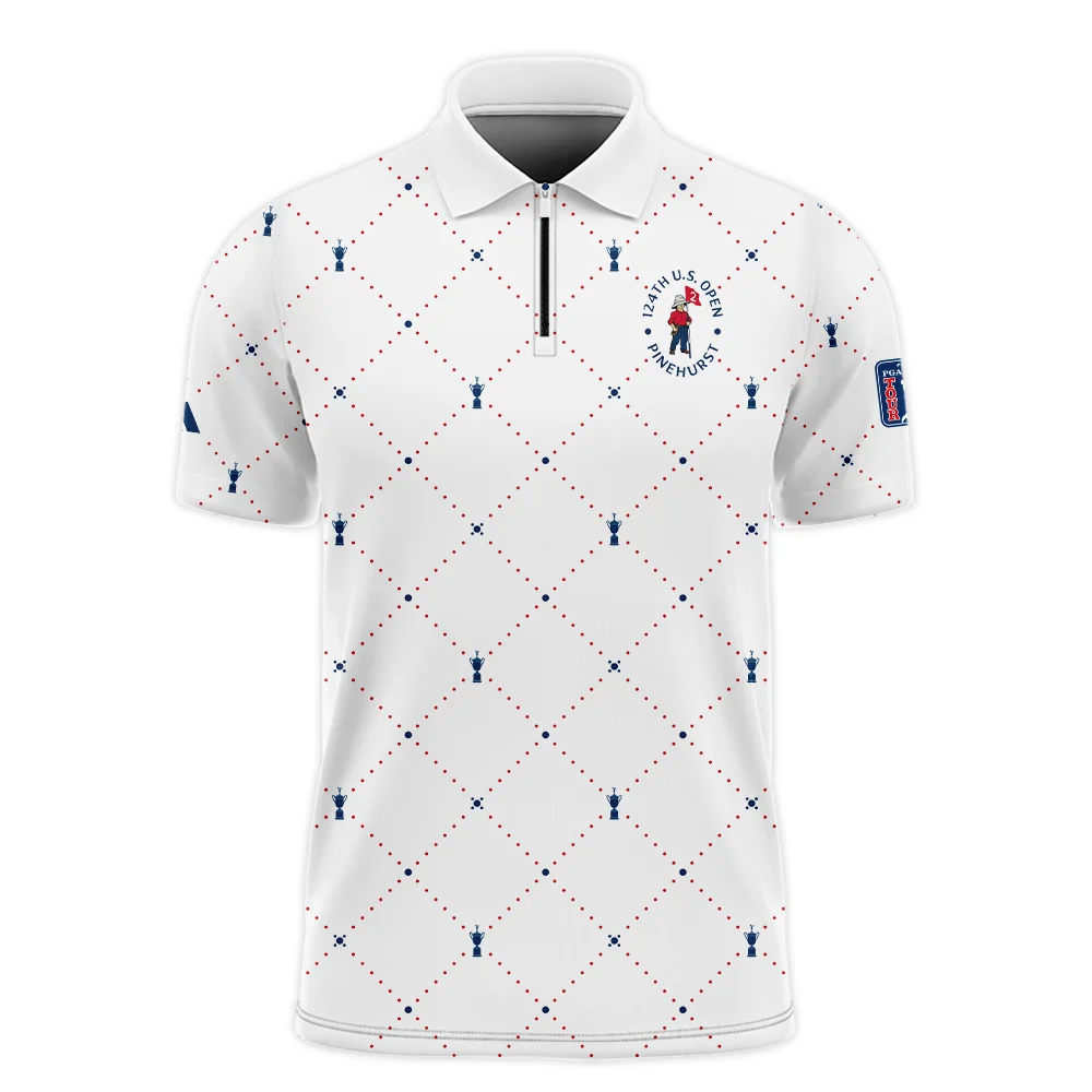 Argyle Pattern With Cup 124th U.S. Open Pinehurst Adidas Zipper Polo Shirt Style Classic Zipper Polo Shirt For Men