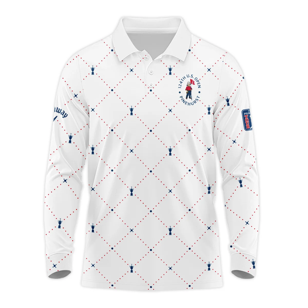 Argyle Pattern With Cup 124th U.S. Open Pinehurst Callaway Long Polo Shirt Style Classic Long Polo Shirt For Men
