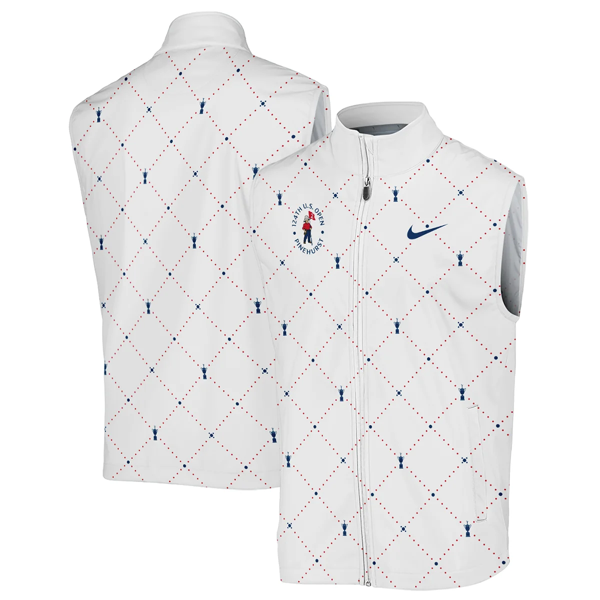 Argyle Pattern With Cup 124th U.S. Open Pinehurst Nike Zipper Polo Shirt Style Classic Zipper Polo Shirt For Men