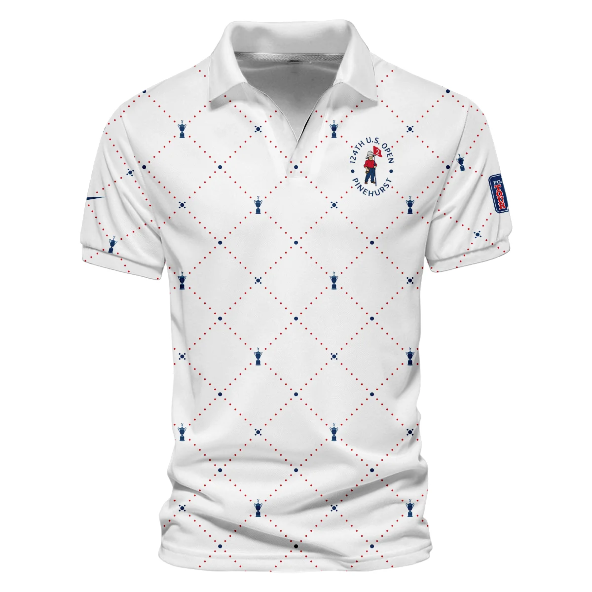 Argyle Pattern With Cup 124th U.S. Open Pinehurst Nike Style Classic, Short Sleeve Polo Shirts Quarter-Zip Casual Slim Fit Mock Neck Basic