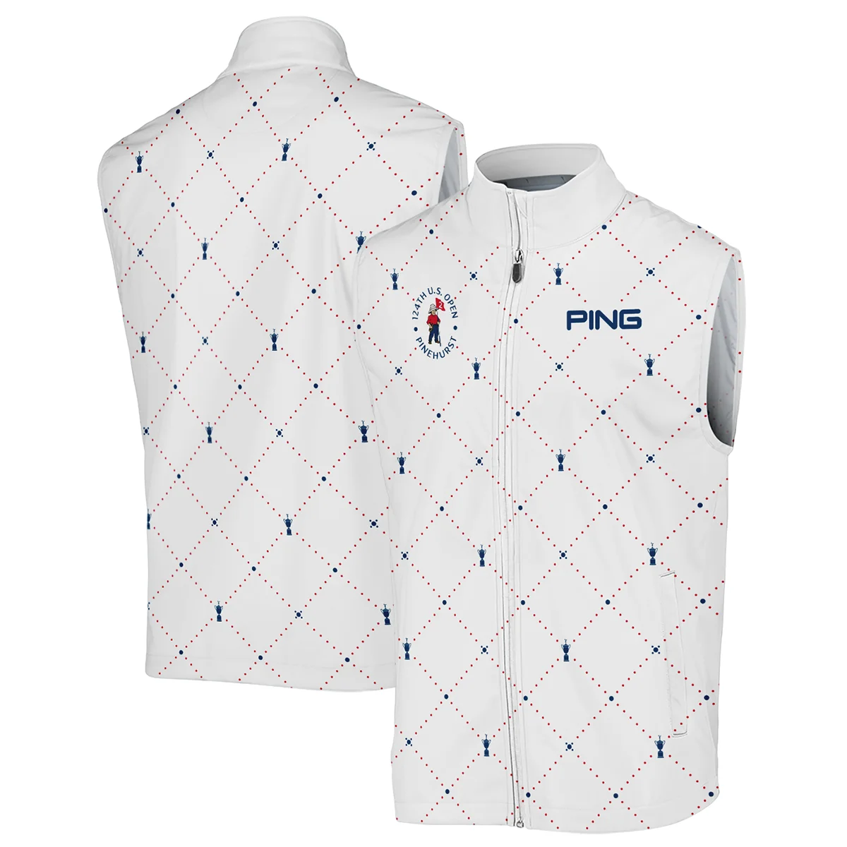 Argyle Pattern With Cup 124th U.S. Open Pinehurst Ping Long Polo Shirt Style Classic Long Polo Shirt For Men
