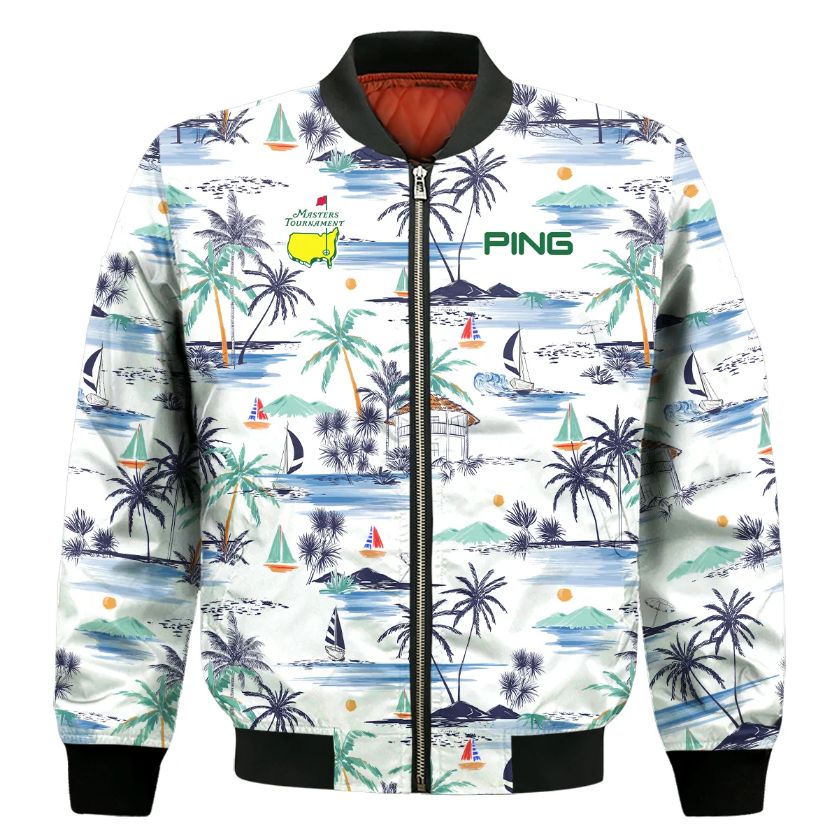 Artistic Seamless Summer Island Pattern Masters Tournament Ping Bomber Jacket Style Classic Bomber Jacket