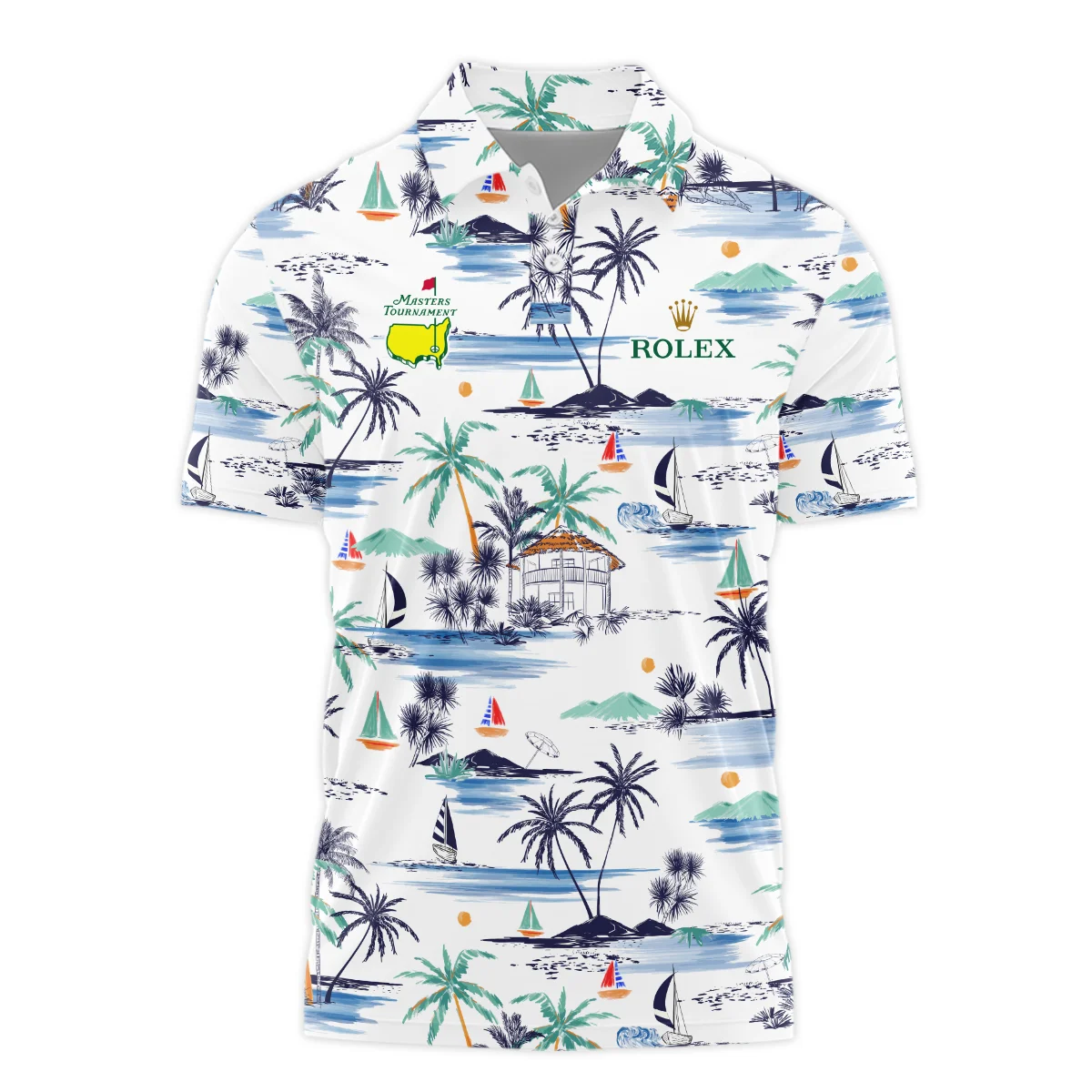 Artistic Seamless Summer Island Pattern Masters Tournament Rolex Polo Shirt Style Classic Polo Shirt For Men