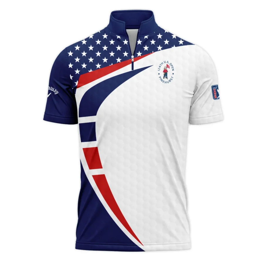 Blue Red Golf Pattern Star White 124th U.S. Open Pinehurst Callaway Quarter-Zip Polo Shirt