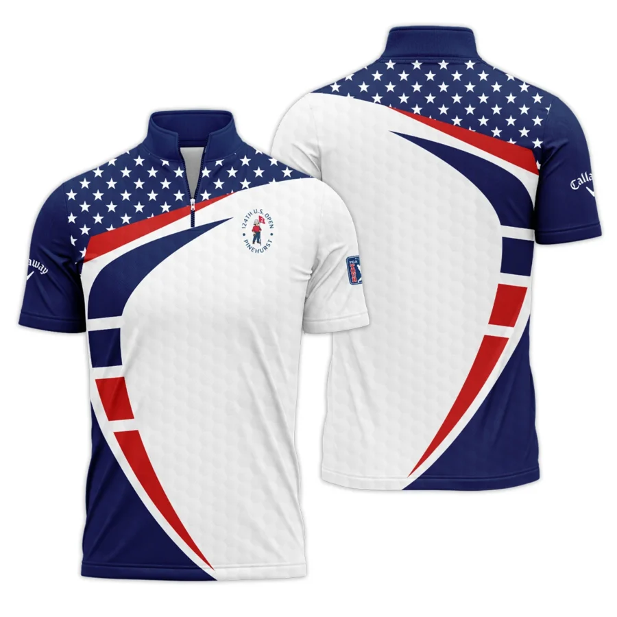 Blue Red Golf Pattern Star White 124th U.S. Open Pinehurst Callaway Quarter-Zip Polo Shirt