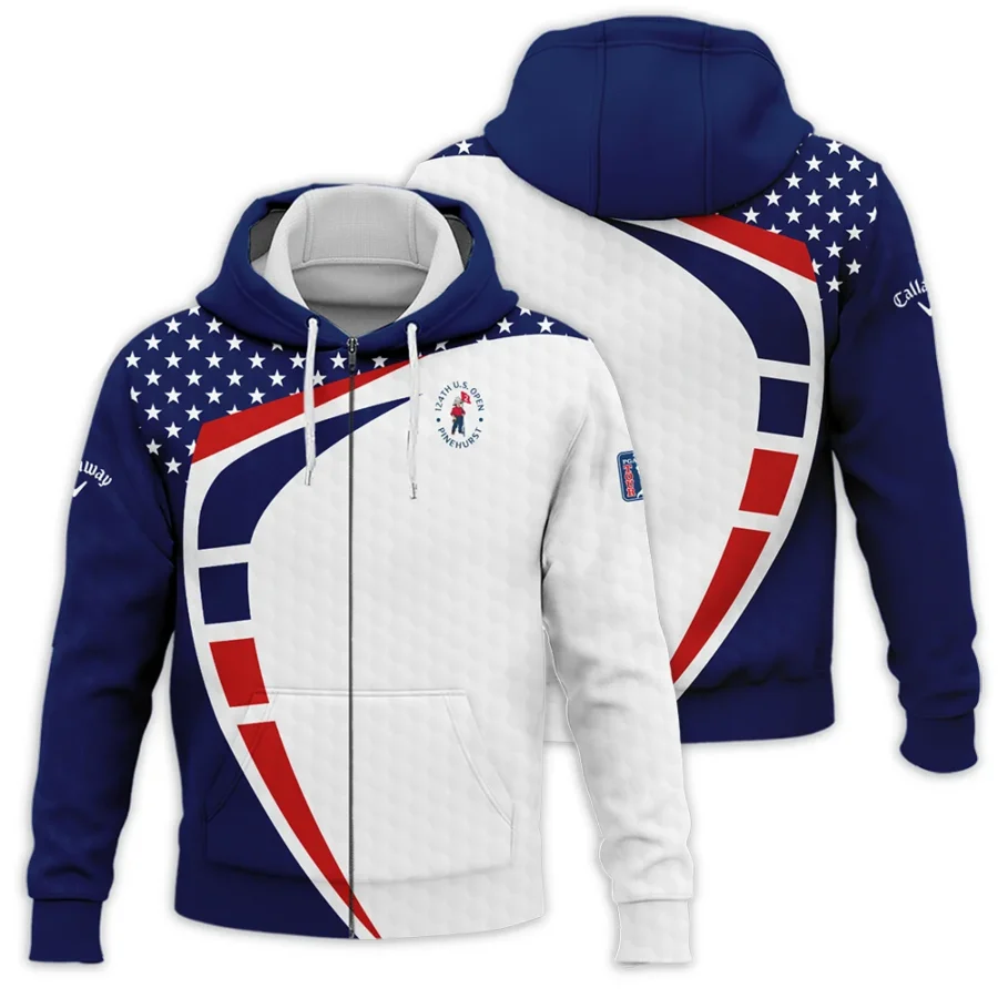 Blue Red Golf Pattern Star White 124th U.S. Open Pinehurst Callaway Zipper Hoodie Shirt Style Classic