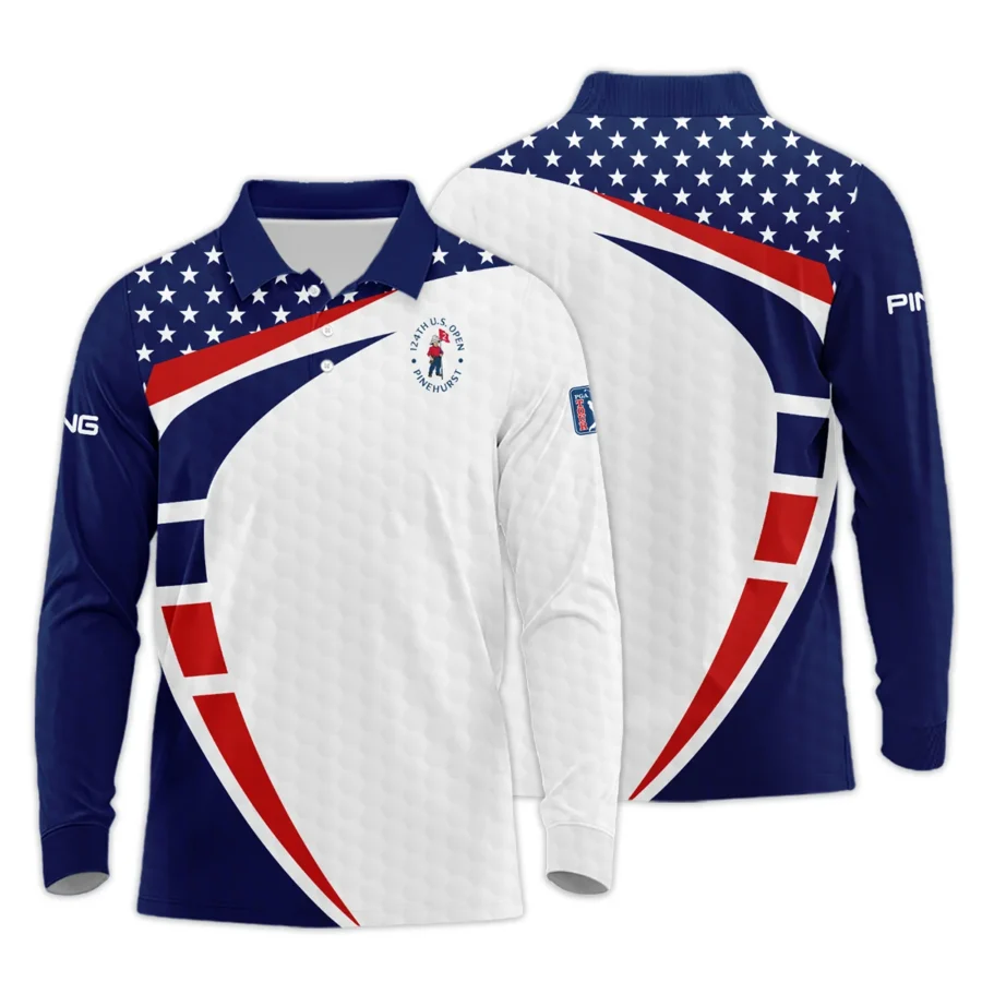 Blue Red Golf Pattern Star White 124th U.S. Open Pinehurst Ping Long Polo Shirt Style Classic