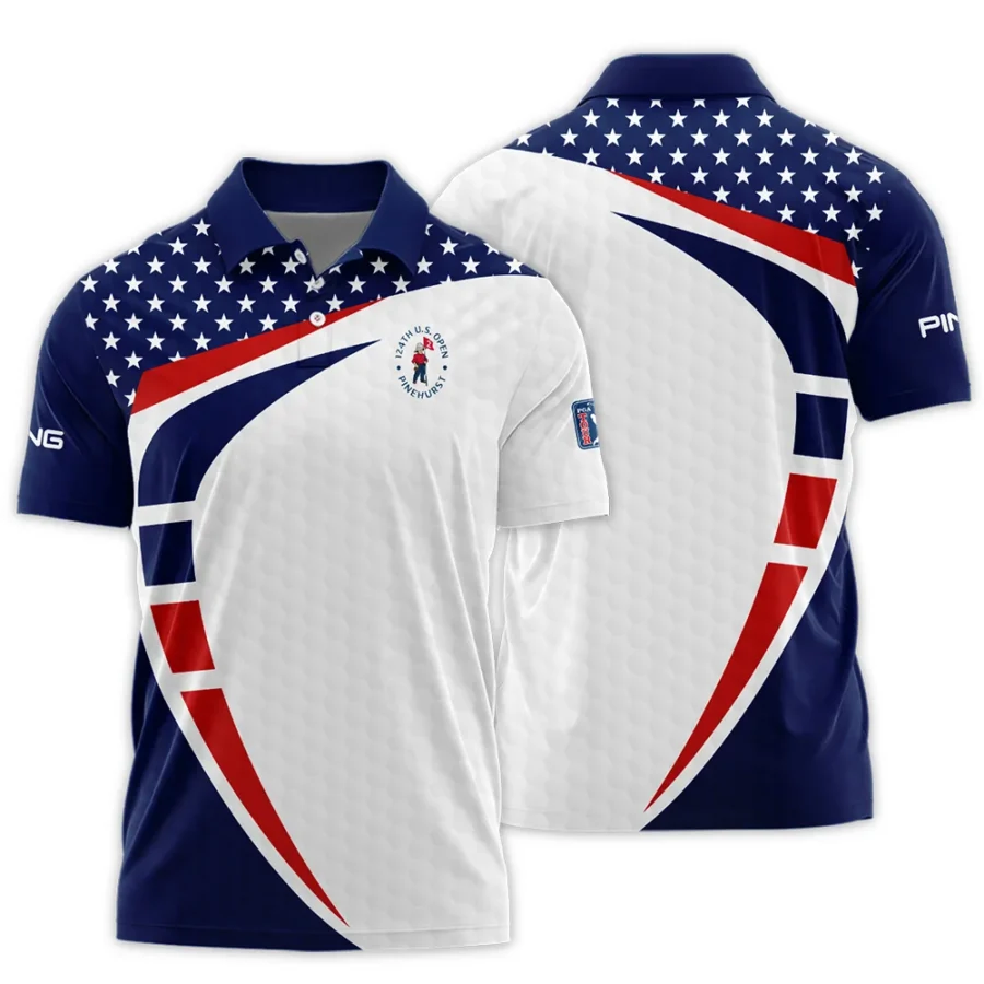 Blue Red Golf Pattern Star White 124th U.S. Open Pinehurst Ping Polo Shirt Style Classic