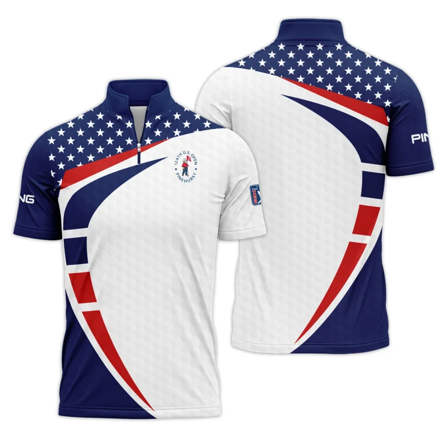 Blue Red Golf Pattern Star White 124th U.S. Open Pinehurst Ping Quarter-Zip Polo Shirt