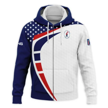 Blue Red Golf Pattern Star White 124th U.S. Open Pinehurst Ping Zipper Hoodie Shirt Style Classic