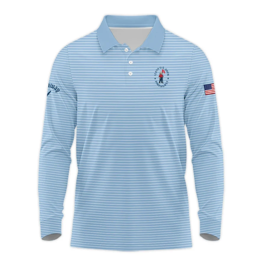 Blue White Line Pattern Callaway 124th U.S. Open Pinehurst Long Polo Shirt Style Classic