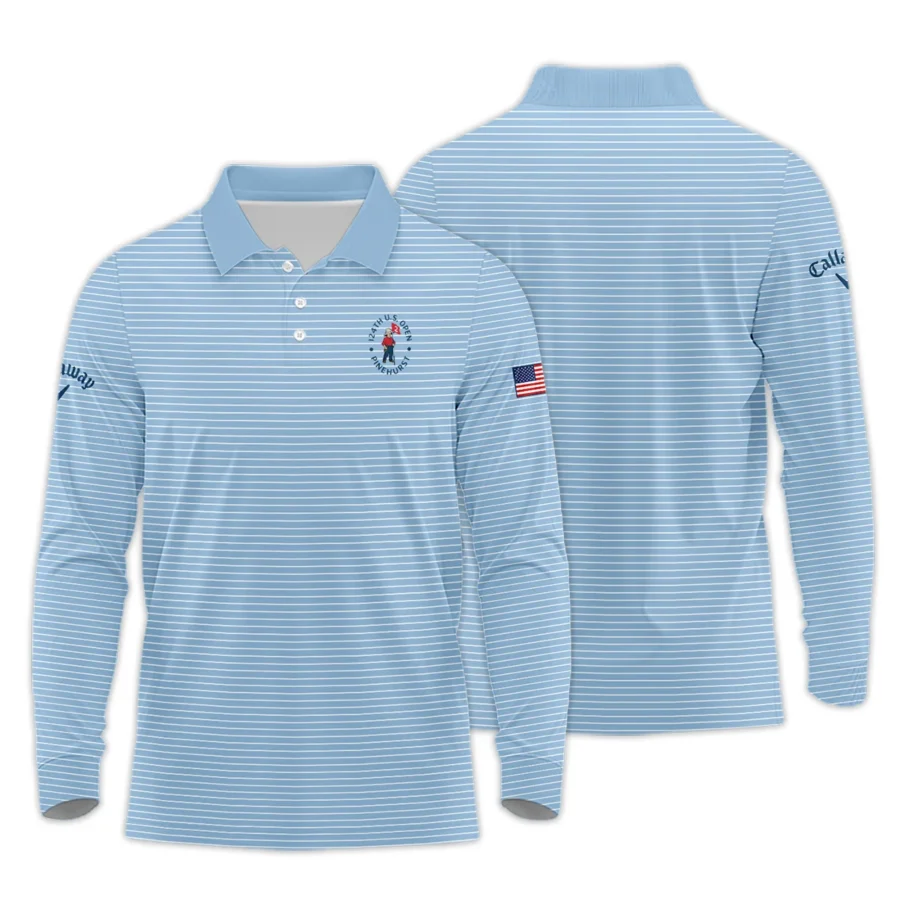 Blue White Line Pattern Callaway 124th U.S. Open Pinehurst Long Polo Shirt Style Classic