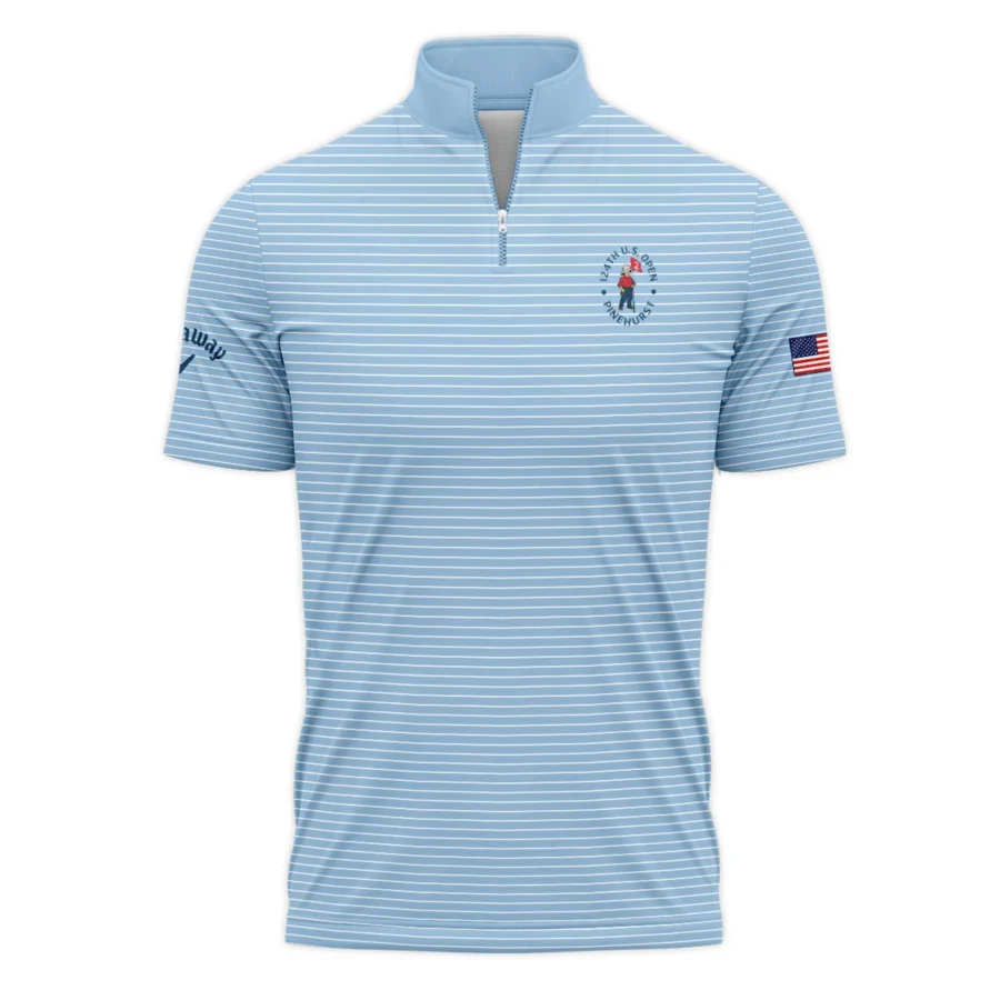 Blue White Line Pattern Callaway 124th U.S. Open Pinehurst Quarter-Zip Polo Shirt