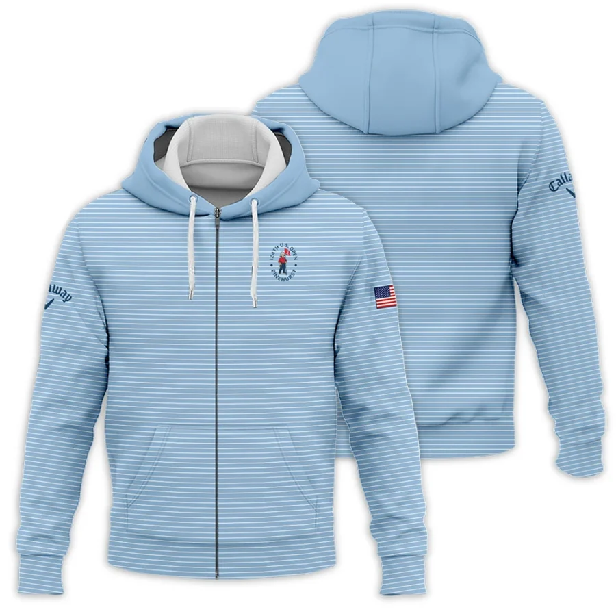 Blue White Line Pattern Callaway 124th U.S. Open Pinehurst Zipper Hoodie Shirt Style Classic