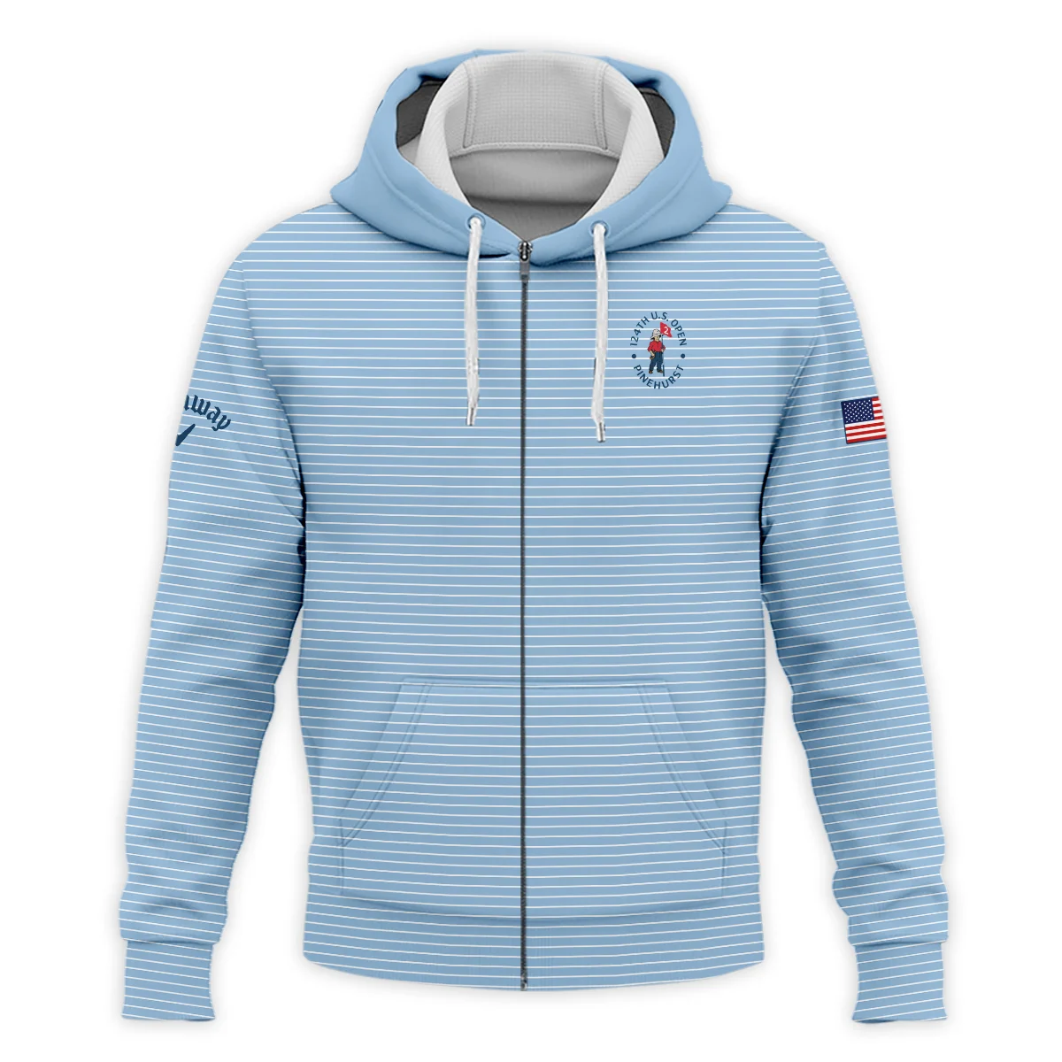 Blue White Line Pattern Callaway 124th U.S. Open Pinehurst Zipper Hoodie Shirt Style Classic