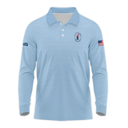 Blue White Line Pattern Ping 124th U.S. Open Pinehurst Long Polo Shirt Style Classic