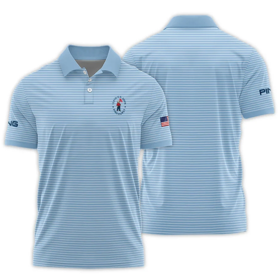 Blue White Line Pattern Ping 124th U.S. Open Pinehurst Polo Shirt Style Classic