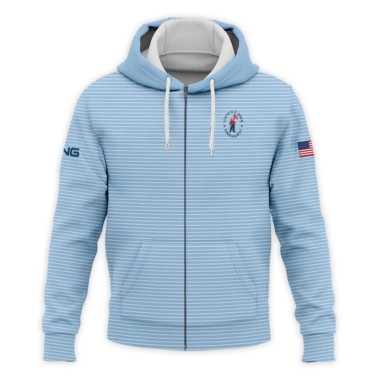 Blue White Line Pattern Ping 124th U.S. Open Pinehurst Zipper Hoodie Shirt Style Classic