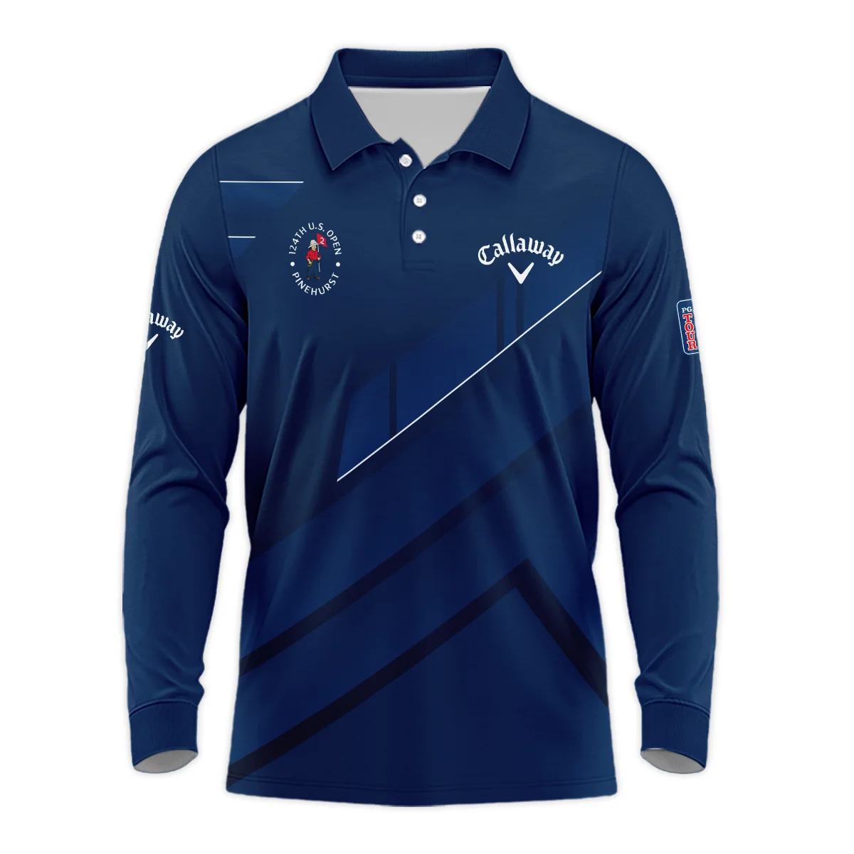 Callaway 124th U.S. Open Pinehurst Blue Gradient With White Straight Line Vneck Long Polo Shirt Style Classic Long Polo Shirt For Men