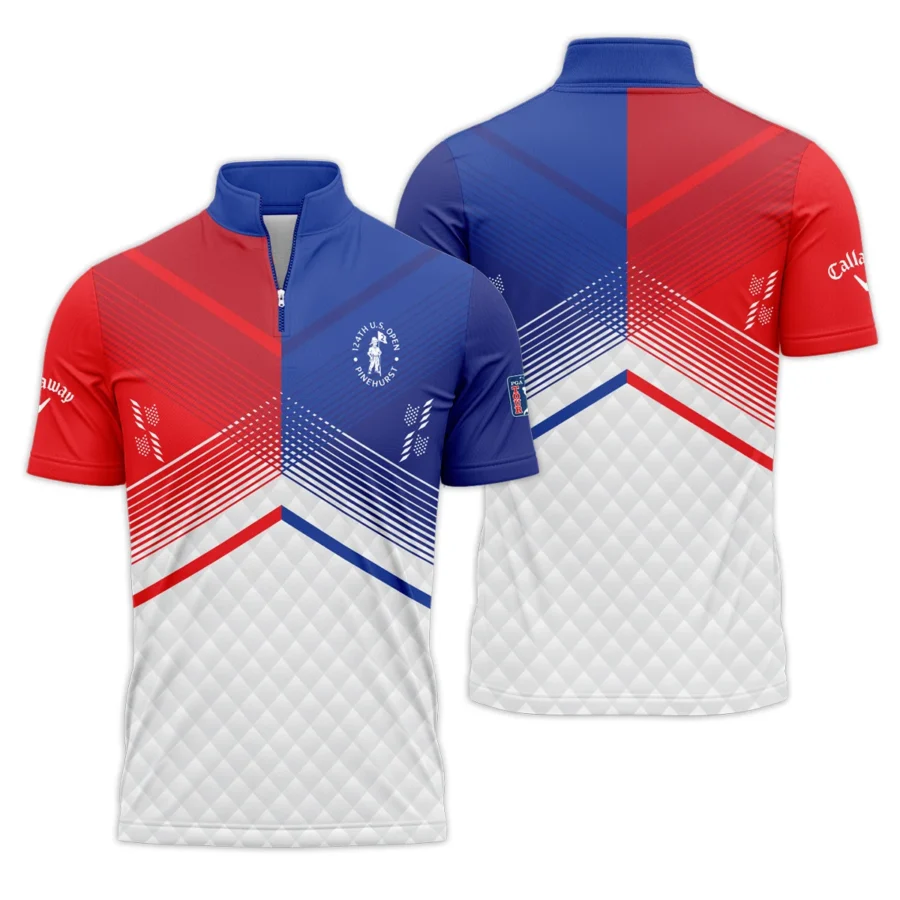 Callaway 124th U.S. Open Pinehurst Blue Red Line White Abstract Quarter-Zip Polo Shirt