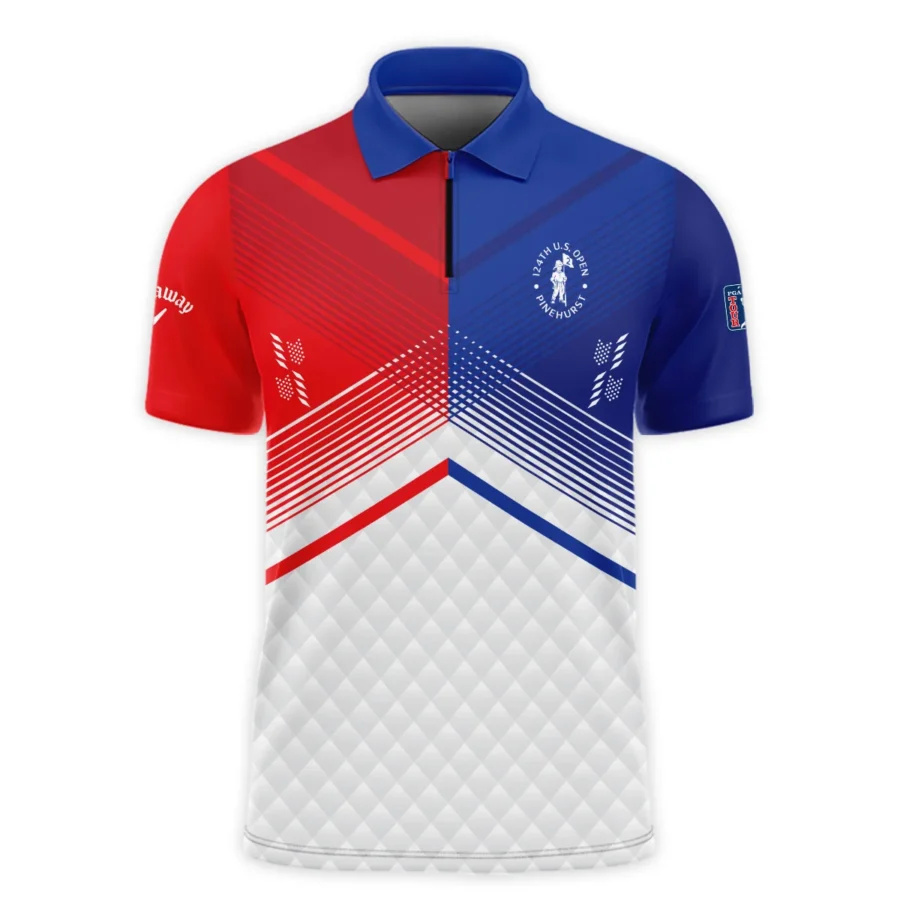 Callaway 124th U.S. Open Pinehurst Blue Red Line White Abstract Zipper Polo Shirt Style Classic