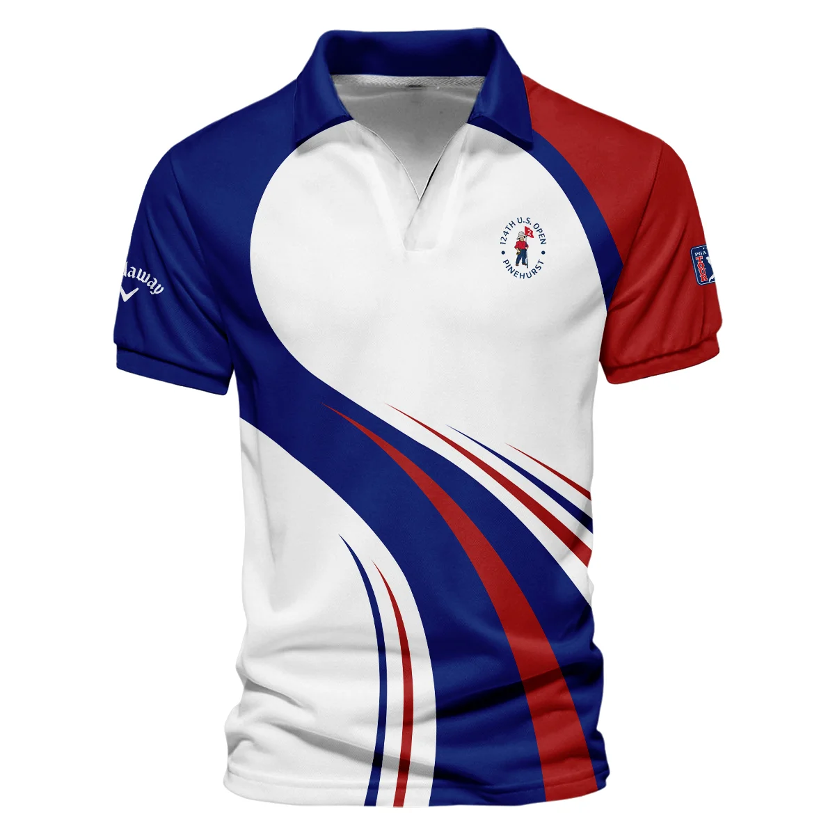 Callaway 124th U.S. Open Pinehurst Golf Blue Red White Background Long Polo Shirt Style Classic Long Polo Shirt For Men