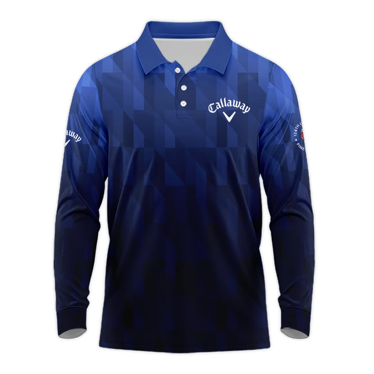 Callaway 124th U.S. Open Pinehurst Golf Sport Long Polo Shirt Blue Fabric Geometric Pattern  All Over Print Long Polo Shirt For Men