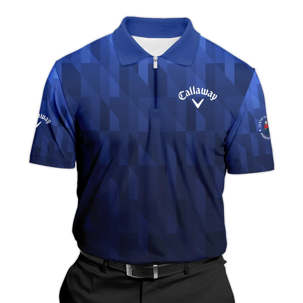 Callaway 124th U.S. Open Pinehurst Golf Sport Zipper Polo Shirt Blue Fabric Geometric Pattern  All Over Print Zipper Polo Shirt For Men