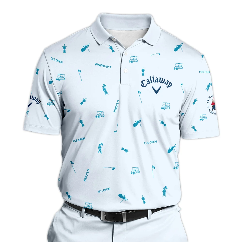 Callaway 124th U.S. Open Pinehurst Long Polo Shirt Light Blue Pastel Golf Pattern All Over Print Long Polo Shirt For Men