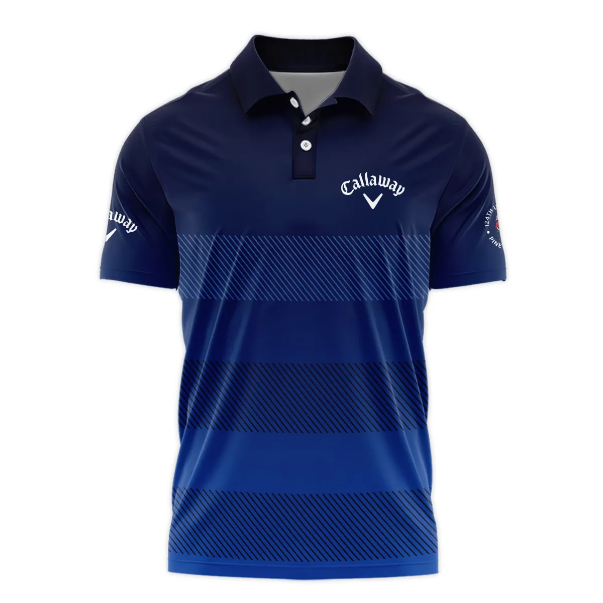 Callaway 124th U.S. Open Pinehurst Zipper Polo Shirt Sports Dark Blue Gradient Striped Pattern All Over Print Zipper Polo Shirt For Men