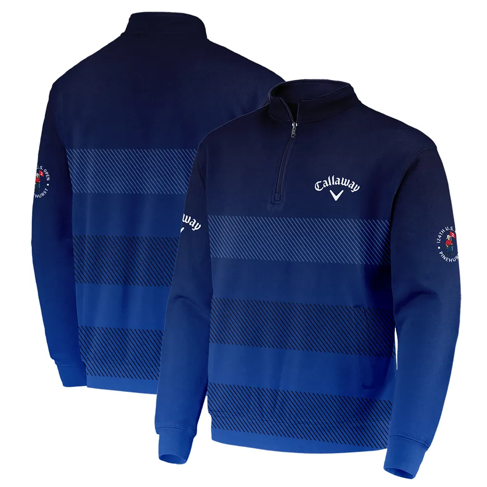 Callaway 124th U.S. Open Pinehurst Zipper Polo Shirt Sports Dark Blue Gradient Striped Pattern All Over Print Zipper Polo Shirt For Men