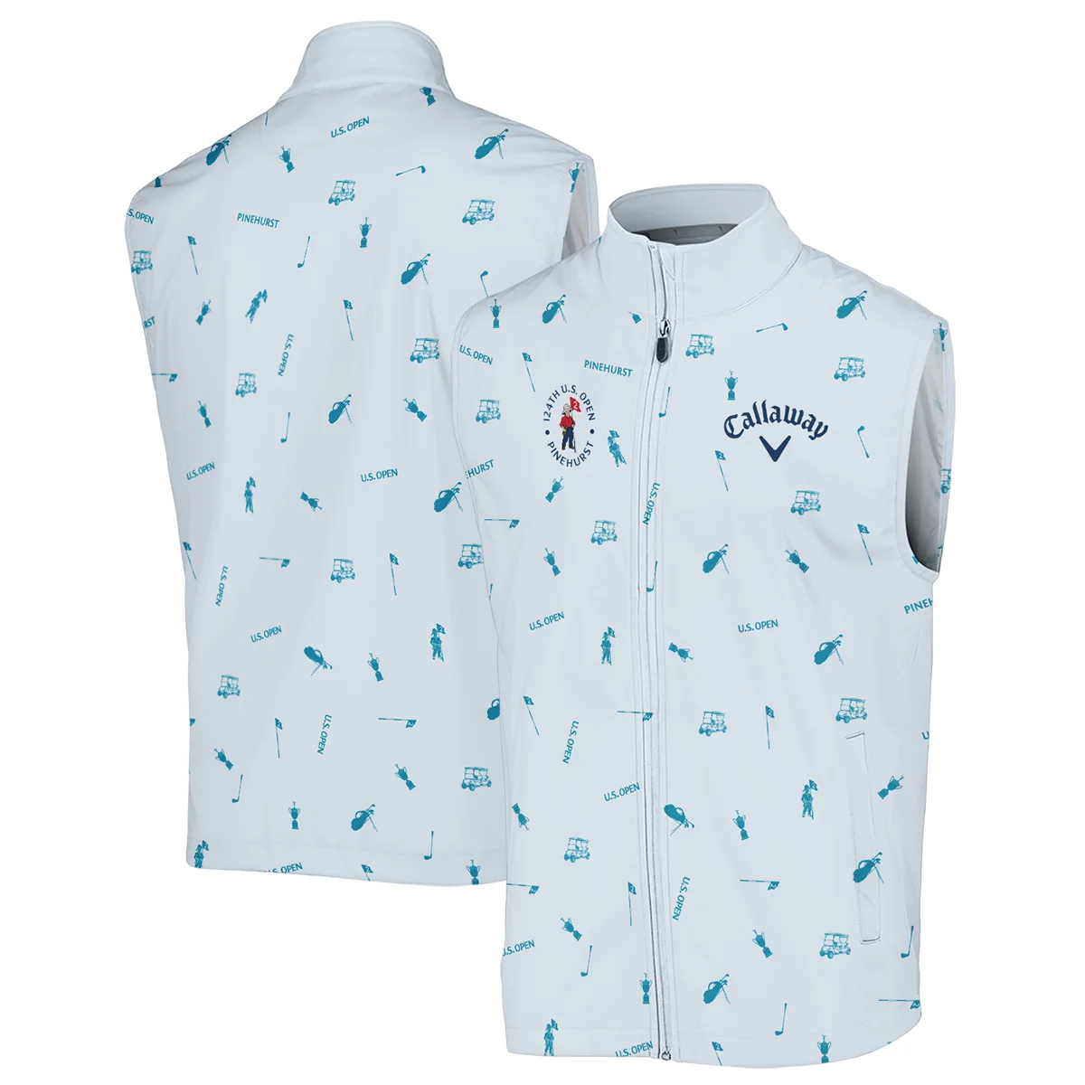 Callaway 124th U.S. Open Pinehurst Sleeveless Jacket Light Blue Pastel Golf Pattern All Over Print Sleeveless Jacket